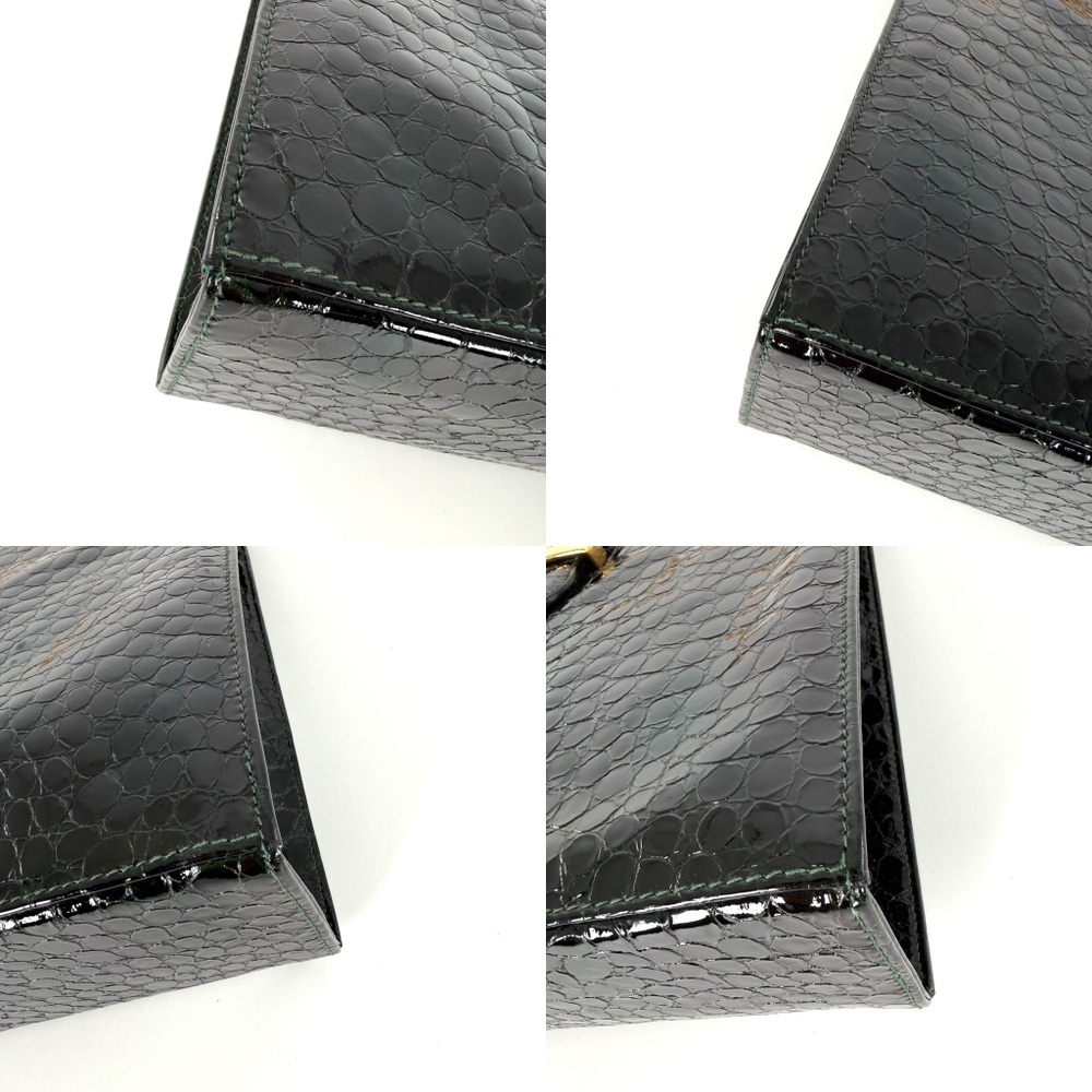 Vintage Salvatore Ferragamo Dark Green Croc Embossed Crossbody Clutch Chain Bag - Picture 9 of 15